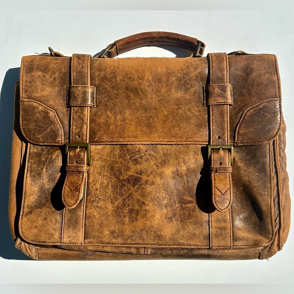 Scully Lamb Skin AeroSquadron Leather Briefcase Messenger Bag - Orange Brown